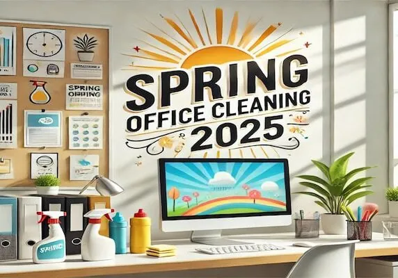 Office graphic with "Spring Office Cleaning 2025"